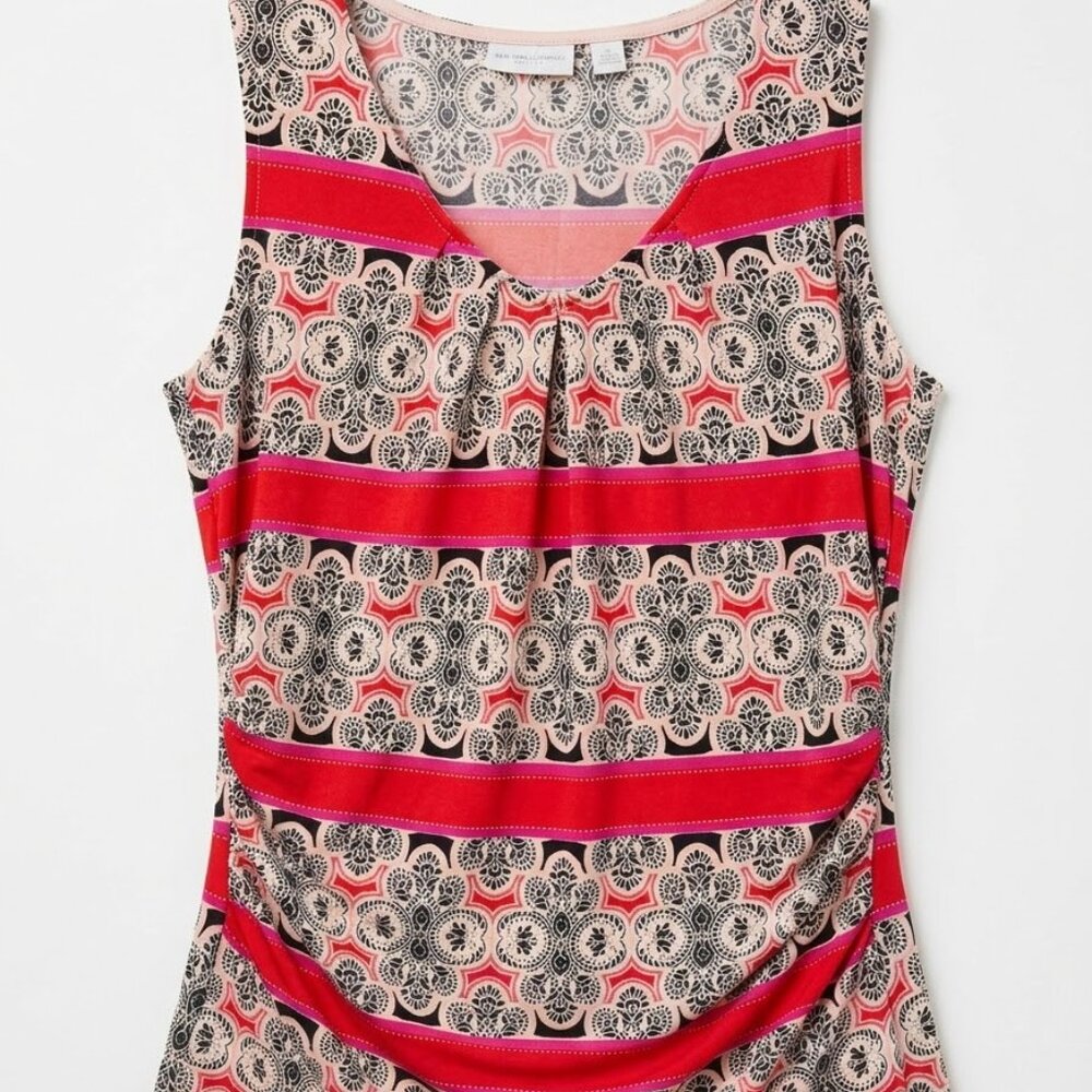 New York & Company Sleeveless Printed Top Size M Red Boho Stretch Blouse - Picture 2 of 5